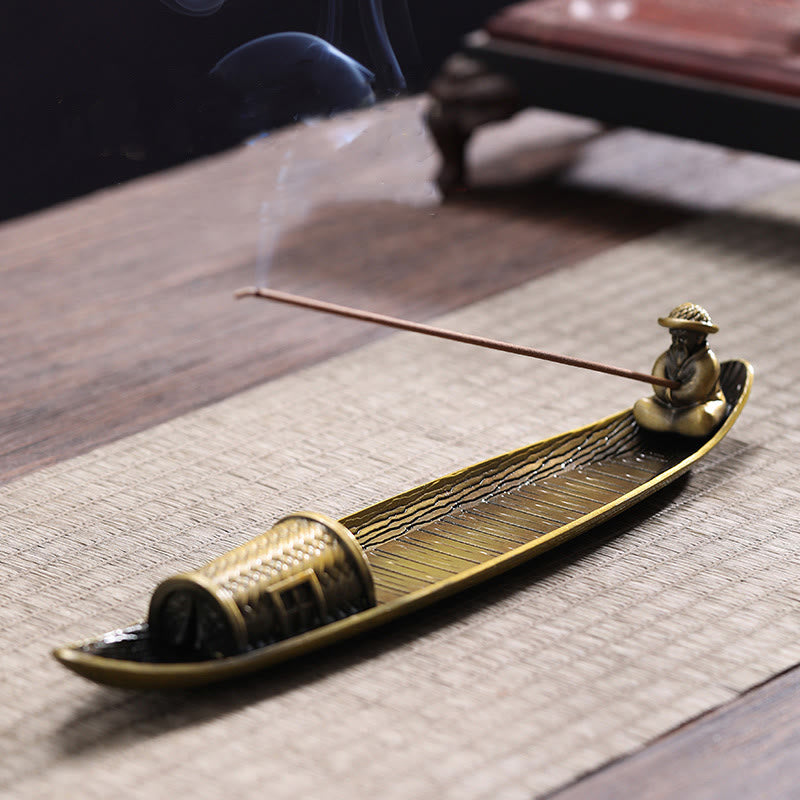 Nimara Ritual Fisherman Boat Alloy Incense Stick Holder Healing Incense Burner Decoration