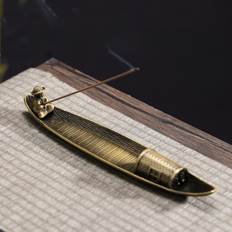Nimara Ritual Fisherman Boat Alloy Incense Stick Holder Healing Incense Burner Decoration