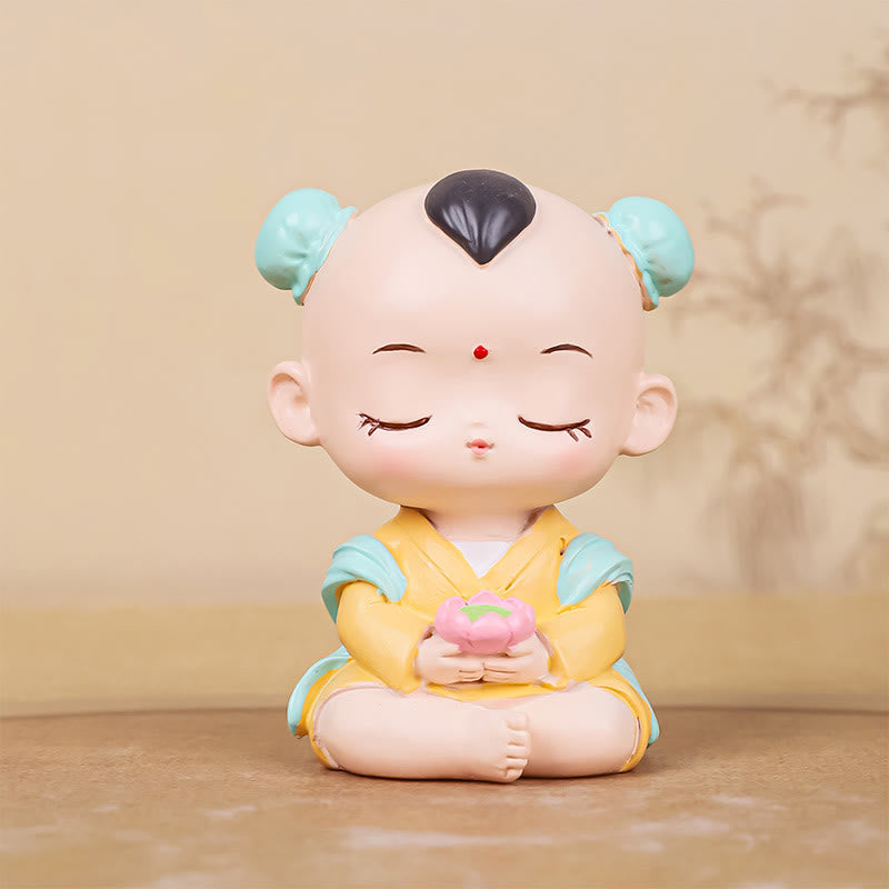 Nimara Ritual Meditation Avalokitesvara Lotus Boy Girl Resin Statue Harmony Home Decoration