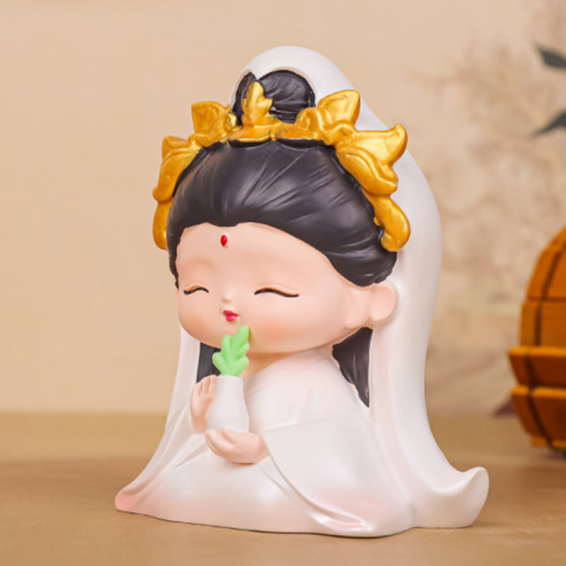 Nimara Ritual Meditation Avalokitesvara Lotus Boy Girl Resin Statue Harmony Home Decoration