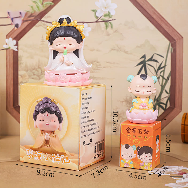 Nimara Ritual Meditation Avalokitesvara Lotus Boy Girl Resin Statue Harmony Home Decoration