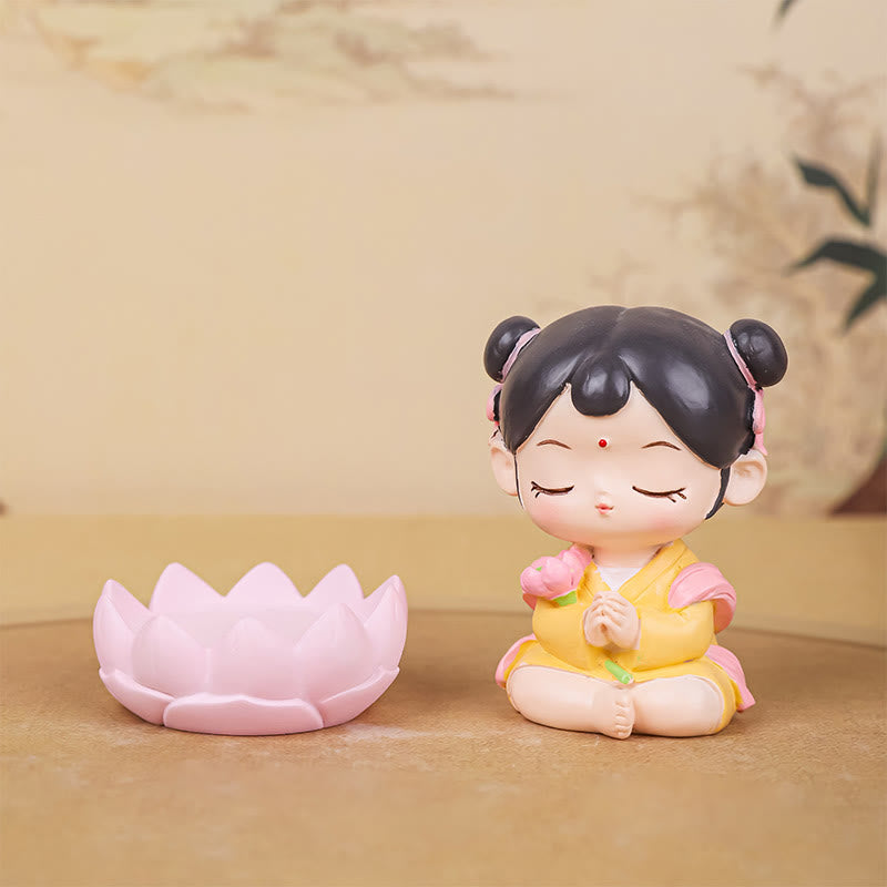 Nimara Ritual Meditation Avalokitesvara Lotus Boy Girl Resin Statue Harmony Home Decoration
