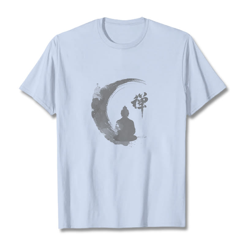 Nimara Ritual Meditating Buddha Pattern Cotton Tee T-shirt