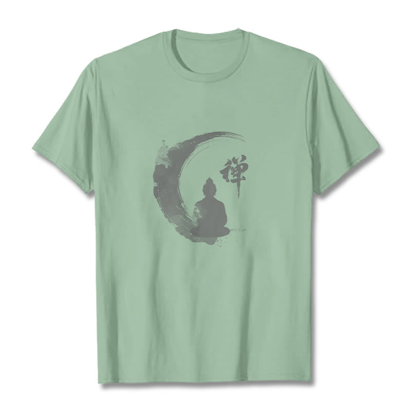 Nimara Ritual Meditating Buddha Pattern Cotton Tee T-shirt