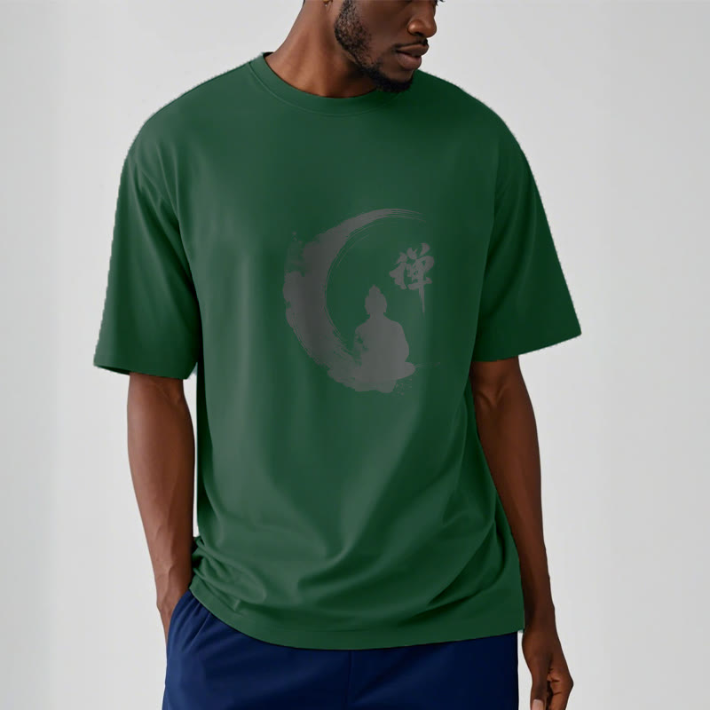 Nimara Ritual Meditating Buddha Pattern Cotton Tee T-shirt