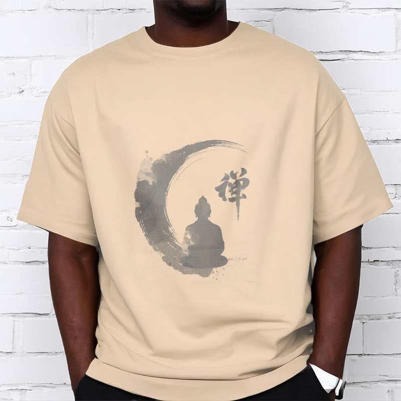 Nimara Ritual Meditating Buddha Pattern Cotton Tee T-shirt