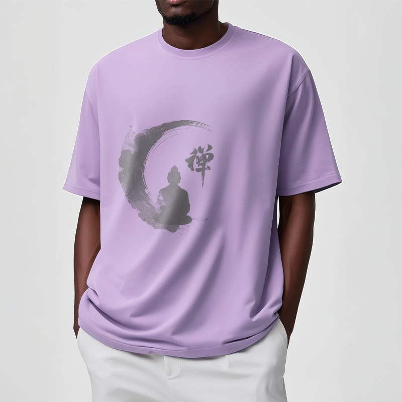 Nimara Ritual Meditating Buddha Pattern Cotton Tee T-shirt