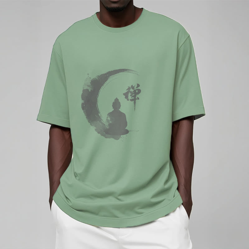 Nimara Ritual Meditating Buddha Pattern Cotton Tee T-shirt