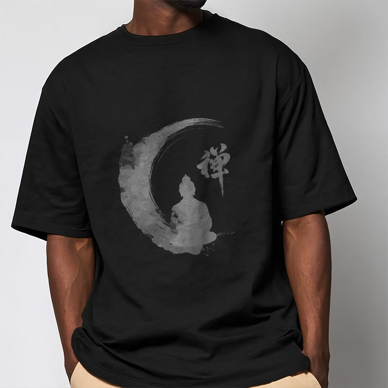 Nimara Ritual Meditating Buddha Pattern Cotton Tee T-shirt