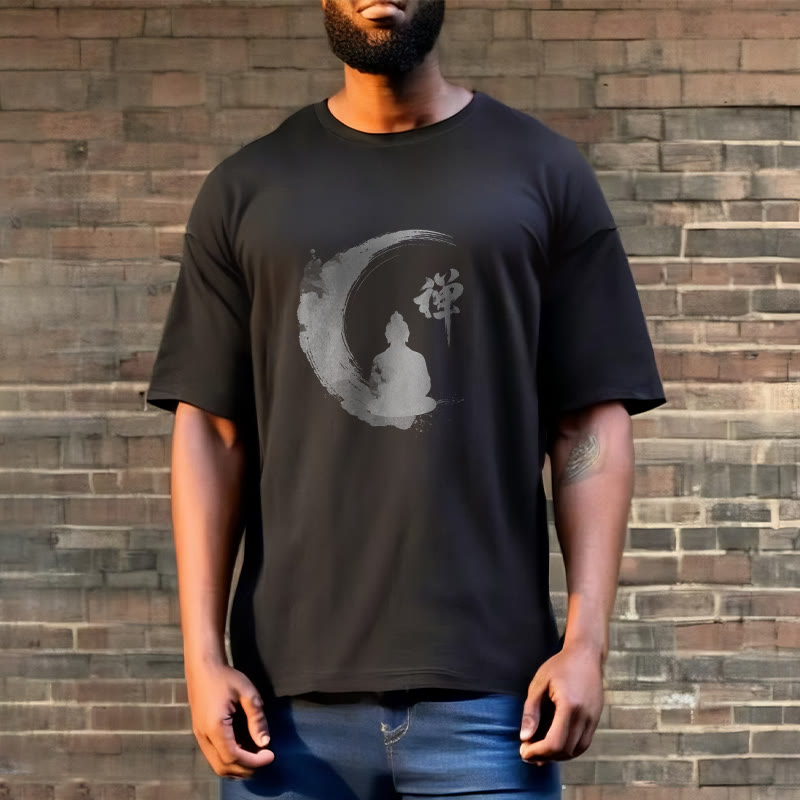 Nimara Ritual Meditating Buddha Pattern Cotton Tee T-shirt