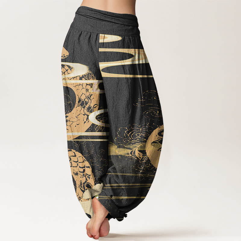 Nimara Ritual Cotton Auspicious Clouds With Snake Pattern Women's Elastic Waist Harem Pants