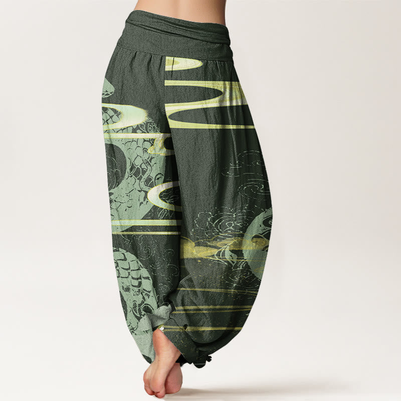 Nimara Ritual Cotton Auspicious Clouds With Snake Pattern Women's Elastic Waist Harem Pants