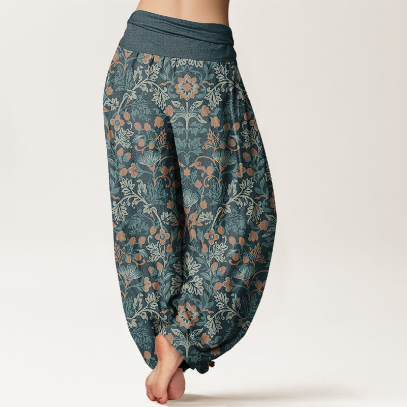 Nimara Ritual Cotton Casual Flower Vine Leaves Pattern Women's Elastic Waist Harem Pants