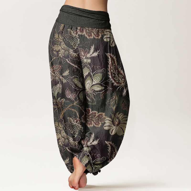 Nimara Ritual Cotton Casual Floral Leaves Women's Elastic Waist Harem Pants