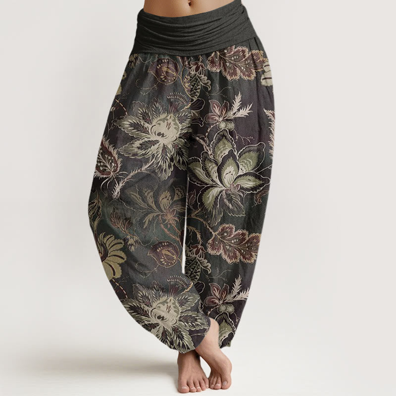 Nimara Ritual Cotton Casual Floral Leaves Women's Elastic Waist Harem Pants
