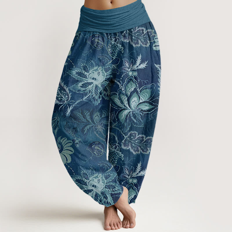 Nimara Ritual Cotton Casual Floral Leaves Women's Elastic Waist Harem Pants