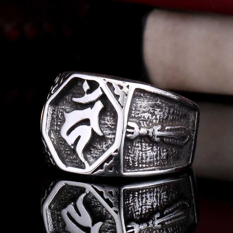 Nimara Ritual Tibetan Titanium Steel Greeting Hand Sword Sign Sanskrit Balance Ring