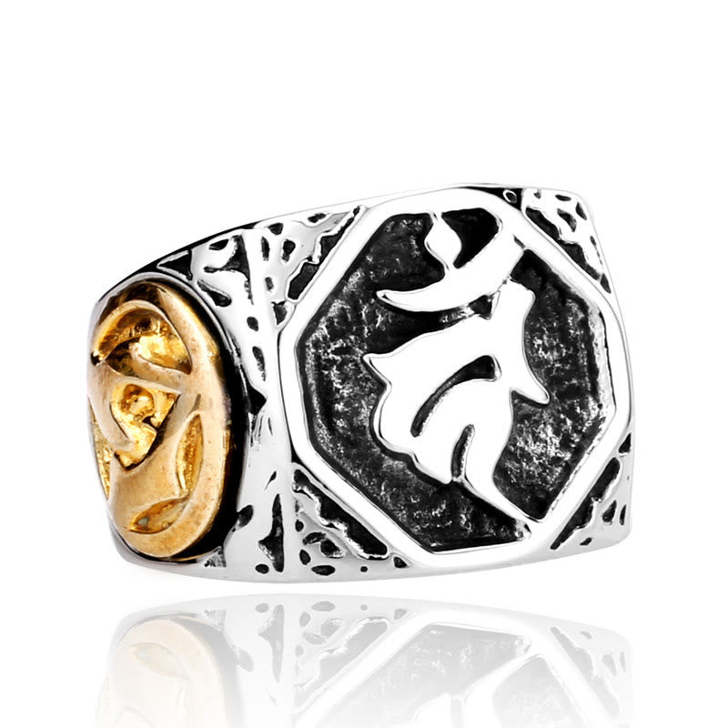 Nimara Ritual Tibetan Titanium Steel Greeting Hand Sword Sign Sanskrit Balance Ring