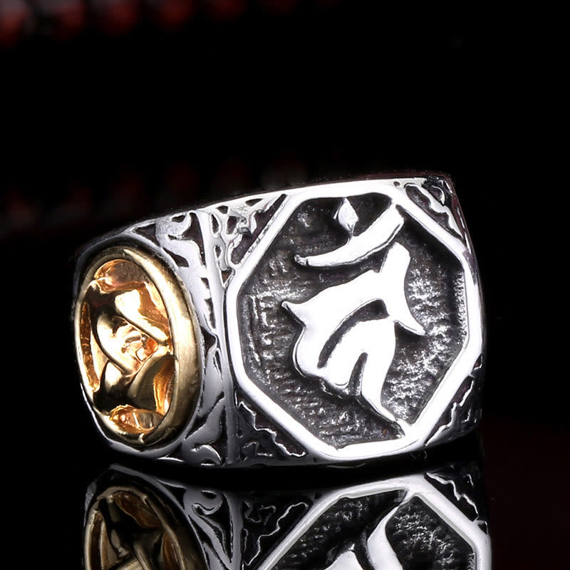 Nimara Ritual Tibetan Titanium Steel Greeting Hand Sword Sign Sanskrit Balance Ring