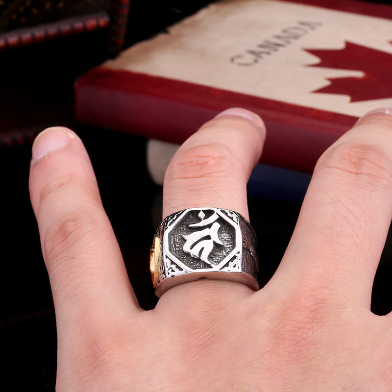 Nimara Ritual Tibetan Titanium Steel Greeting Hand Sword Sign Sanskrit Balance Ring