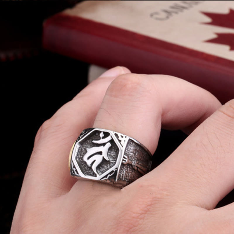 Nimara Ritual Tibetan Titanium Steel Greeting Hand Sword Sign Sanskrit Balance Ring