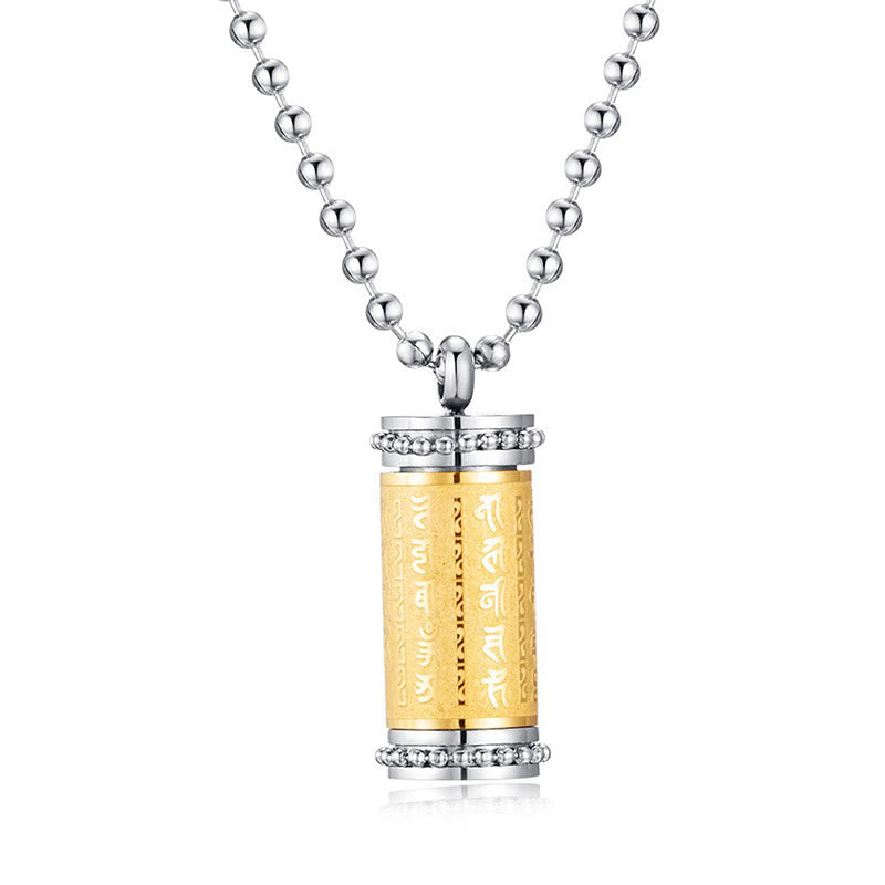 Nimara Ritual Titanium Steel Prayer Wheel Scriptures Necklace Balance Pendant