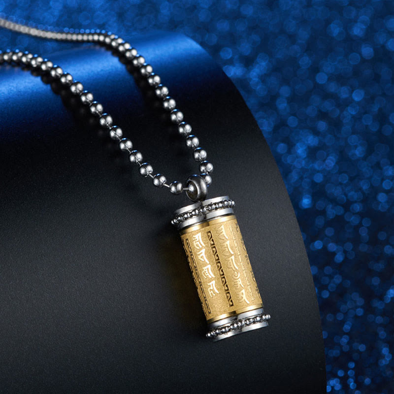 Nimara Ritual Titanium Steel Prayer Wheel Scriptures Necklace Balance Pendant