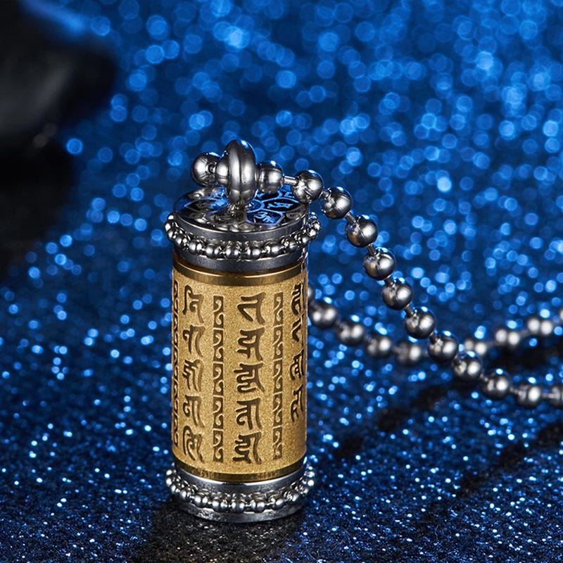 Nimara Ritual Titanium Steel Prayer Wheel Scriptures Necklace Balance Pendant