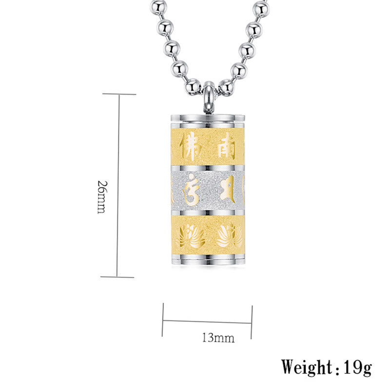 Nimara Ritual Tibetan Om Mani Padme Hum Lotus Pattern Prayer Wheel Titanium Steel Peace Necklace Pendant