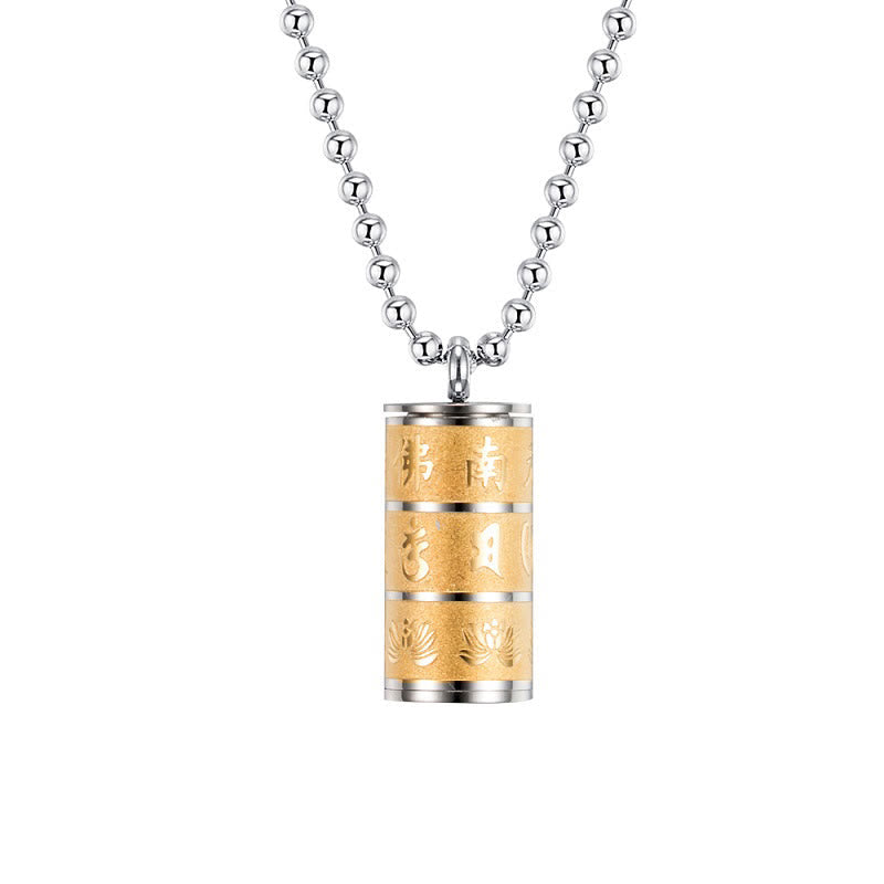 Nimara Ritual Tibetan Om Mani Padme Hum Lotus Pattern Prayer Wheel Titanium Steel Peace Necklace Pendant