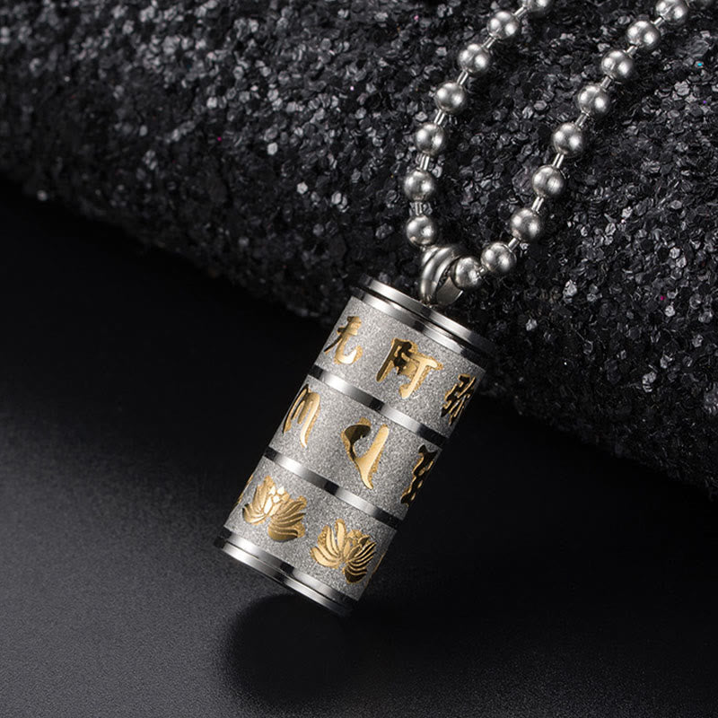 Nimara Ritual Tibetan Om Mani Padme Hum Lotus Pattern Prayer Wheel Titanium Steel Peace Necklace Pendant
