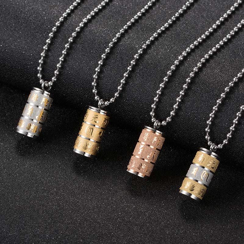 Nimara Ritual Tibetan Om Mani Padme Hum Lotus Pattern Prayer Wheel Titanium Steel Peace Necklace Pendant
