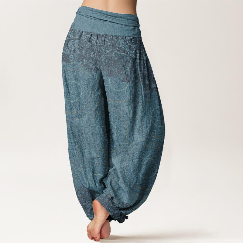 Nimara Ritual Cotton Casual Flowers Compass Design Women's Elastic Waist Harem Pants
