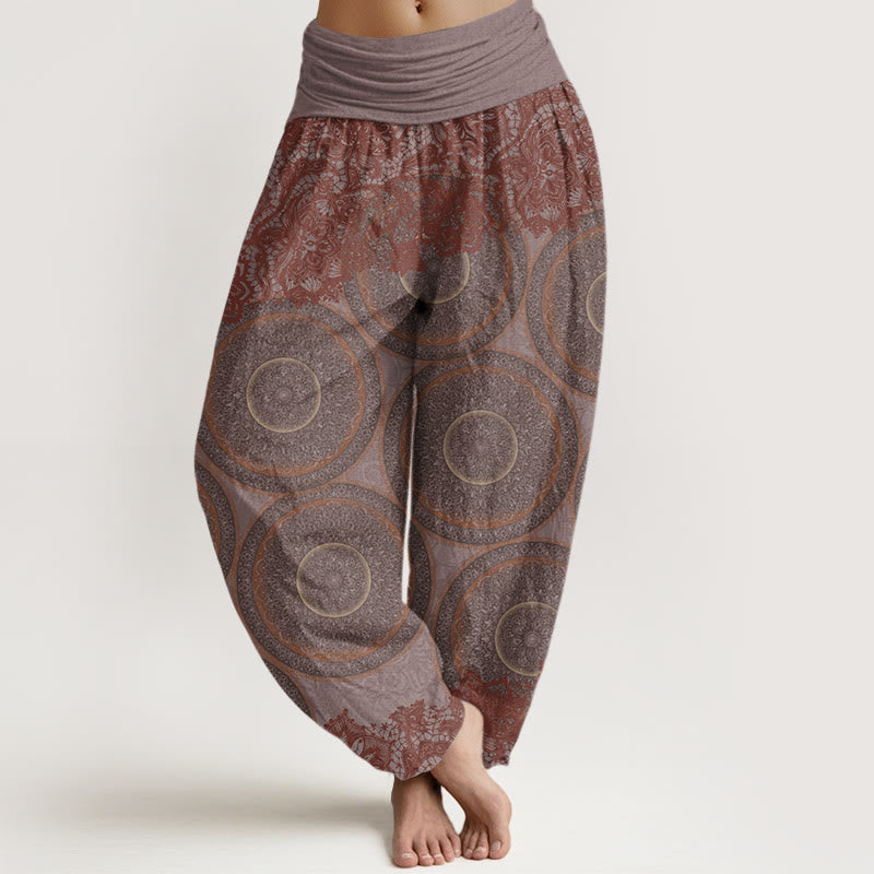 Nimara Ritual Cotton Casual Flowers Compass Design Women's Elastic Waist Harem Pants
