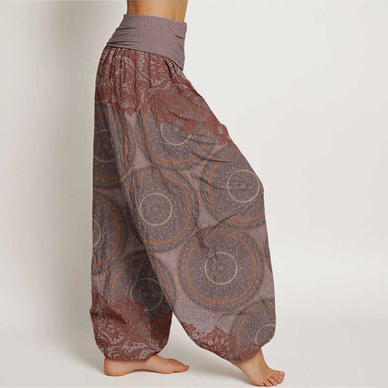 Nimara Ritual Cotton Casual Flowers Compass Design Women's Elastic Waist Harem Pants