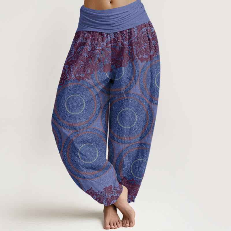 Nimara Ritual Cotton Casual Flowers Compass Design Women's Elastic Waist Harem Pants
