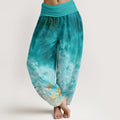 Nimara Ritual Cotton Vast Ocean Pattern Women's Elastic Waist Harem Pants