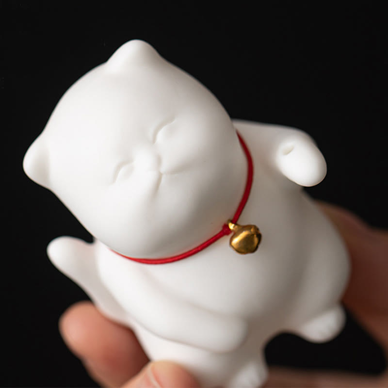Nimara Ritual Cat Bell Bamboo Mat Healing Ceramic Incense Burner Desk Decoration