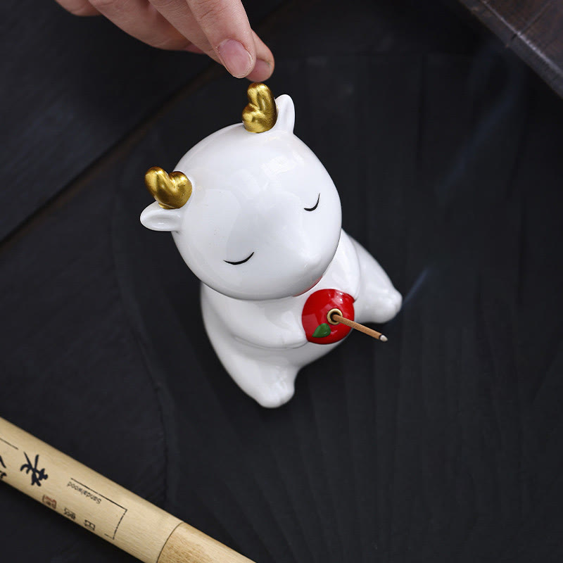 Nimara Ritual Cute Deer Holder Healing Ceramic Incense Burner Desk Decoration
