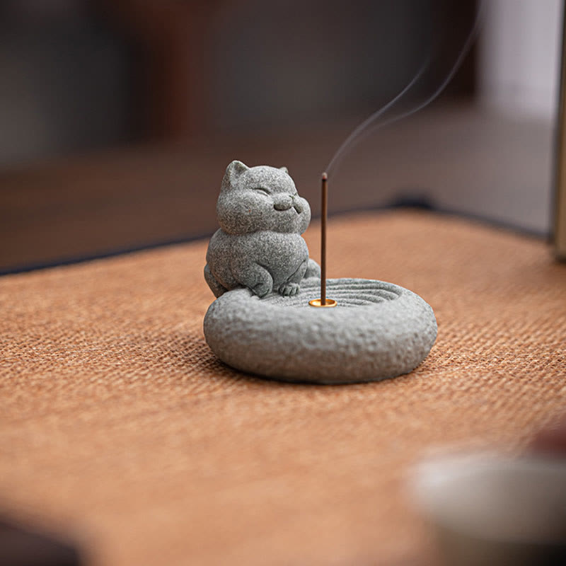 Nimara Ritual Cute Lazy Standing Cat Healing Incense Burner Desk Decoration