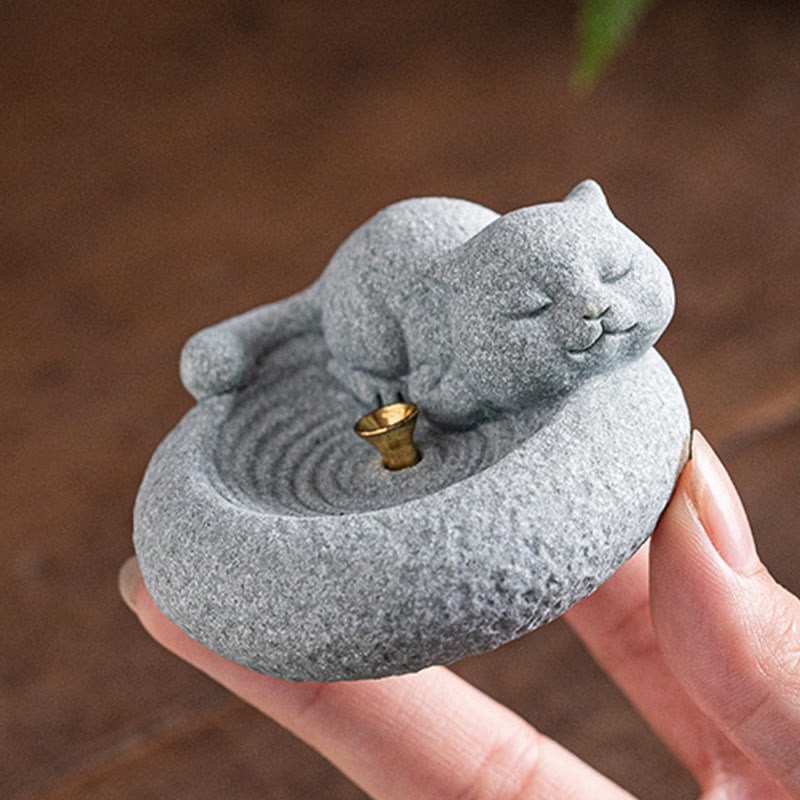 Nimara Ritual Cute Lazy Standing Cat Healing Incense Burner Desk Decoration