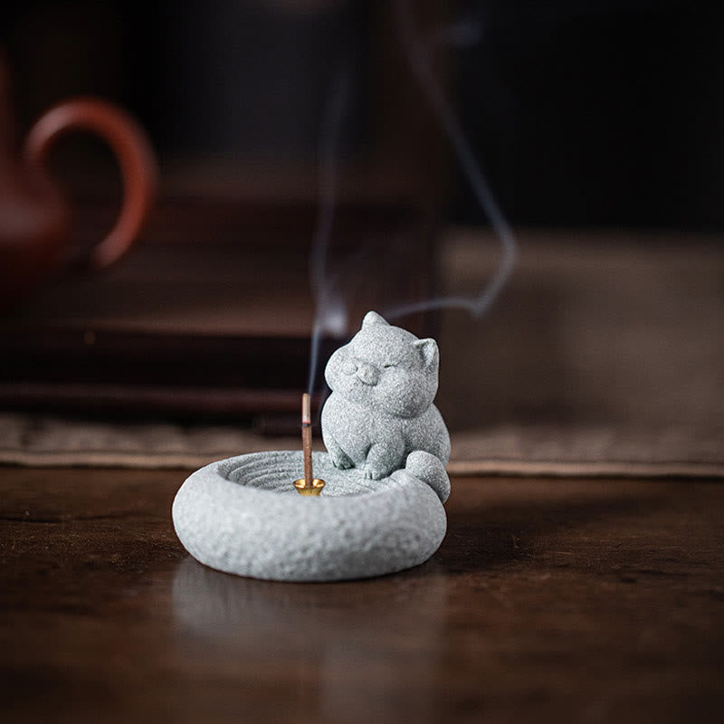 Nimara Ritual Cute Lazy Standing Cat Healing Incense Burner Desk Decoration