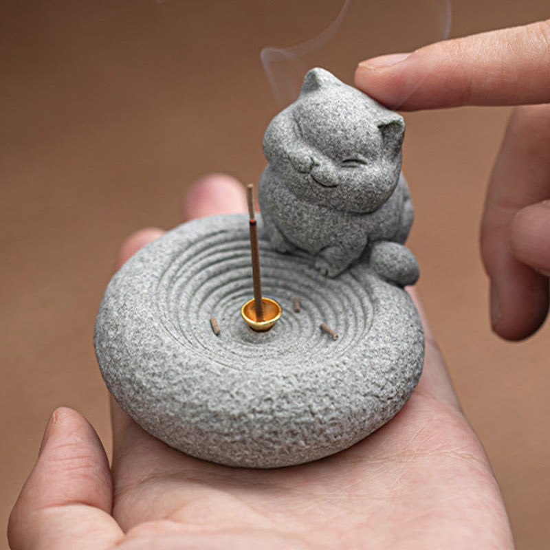 Nimara Ritual Cute Lazy Standing Cat Healing Incense Burner Desk Decoration
