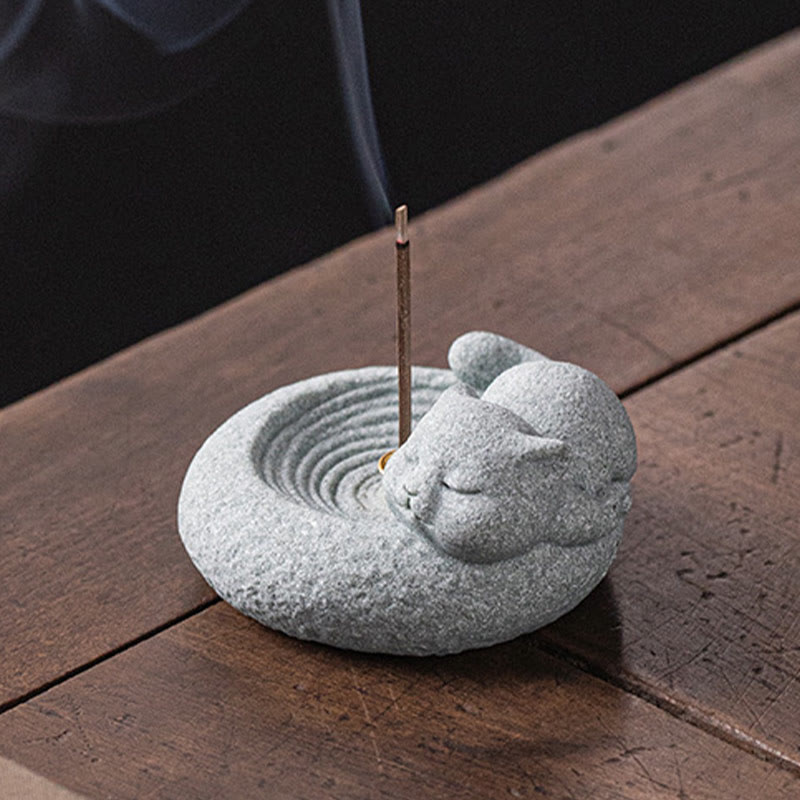 Nimara Ritual Cute Lazy Standing Cat Healing Incense Burner Desk Decoration
