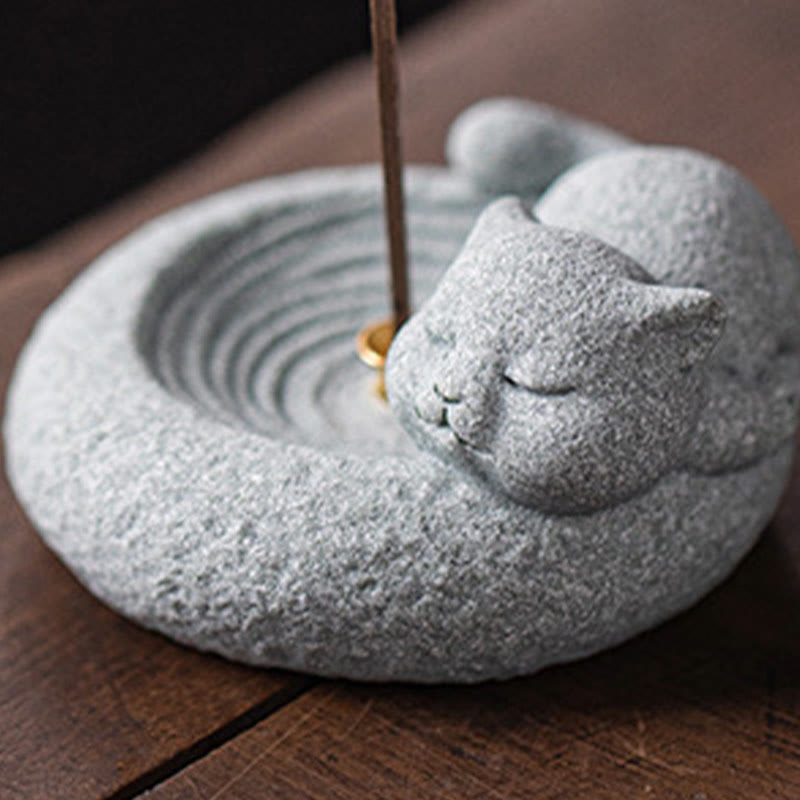 Nimara Ritual Cute Lazy Standing Cat Healing Incense Burner Desk Decoration
