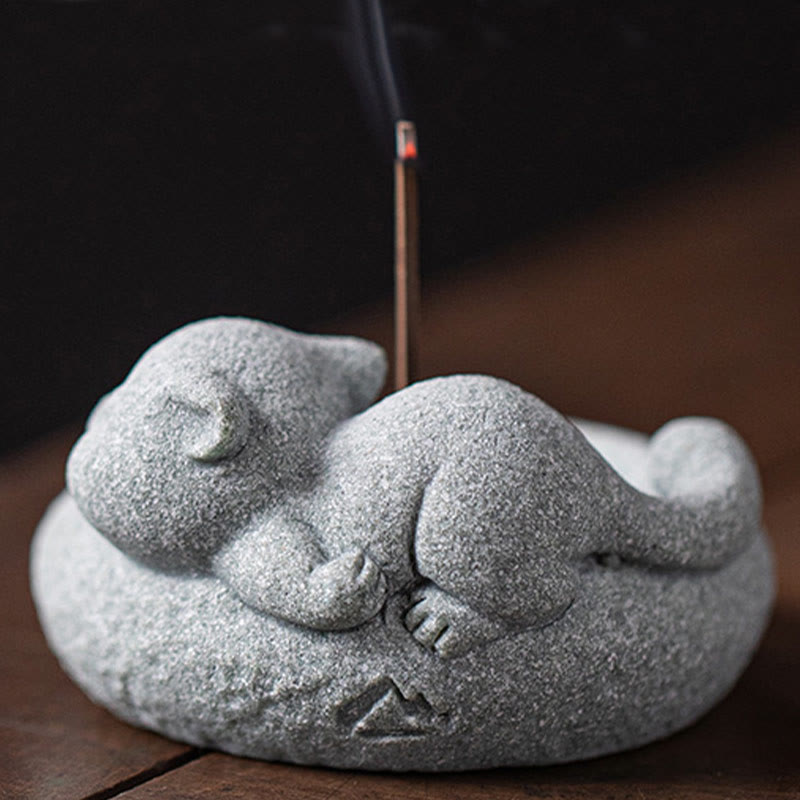Nimara Ritual Cute Lazy Standing Cat Healing Incense Burner Desk Decoration