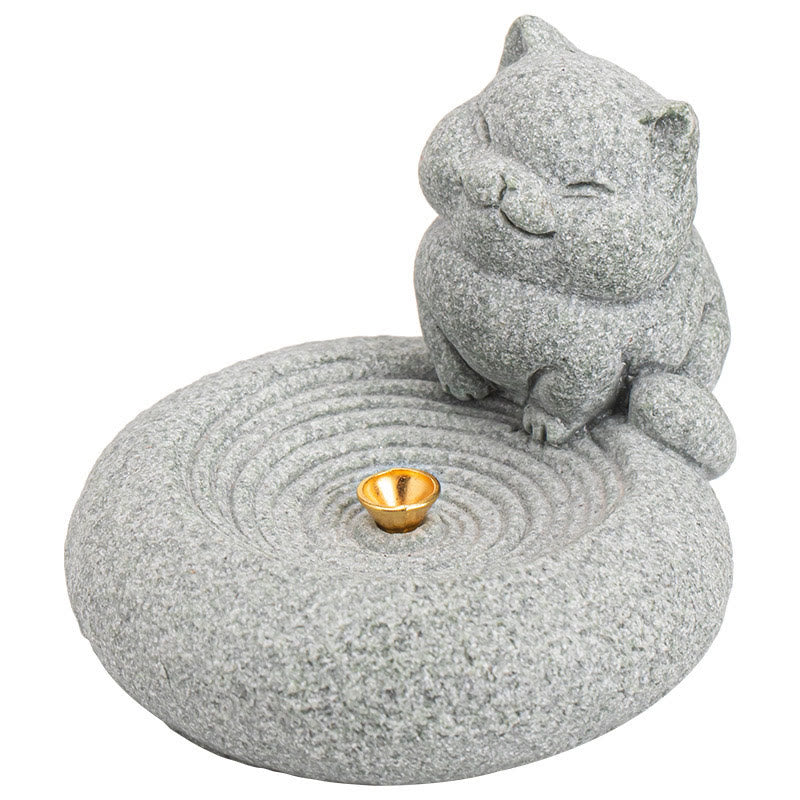 Nimara Ritual Cute Lazy Standing Cat Healing Incense Burner Desk Decoration