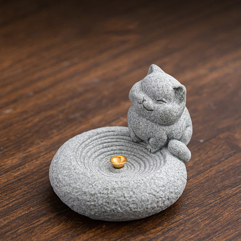 Nimara Ritual Cute Lazy Standing Cat Healing Incense Burner Desk Decoration