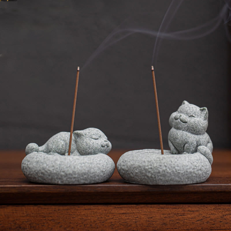 Nimara Ritual Cute Lazy Standing Cat Healing Incense Burner Desk Decoration