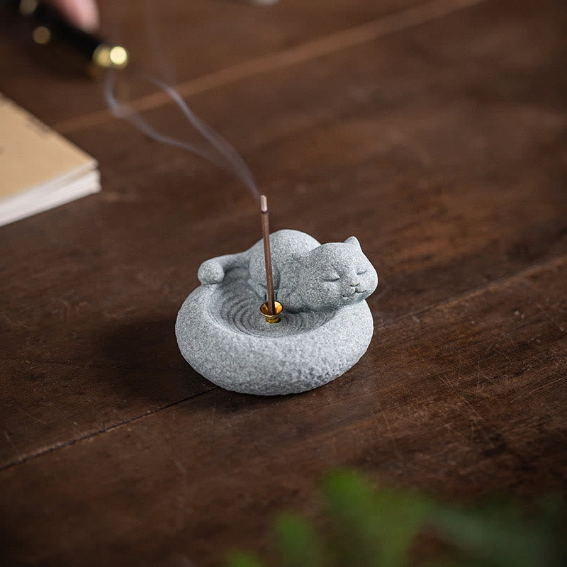 Nimara Ritual Cute Lazy Standing Cat Healing Incense Burner Desk Decoration